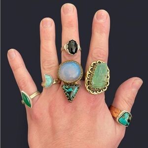 Small Petal Yungai Turquoise + Mixed Metal Rustic Ring (13.5)